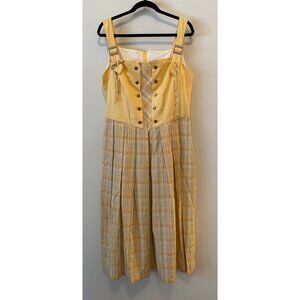 Landaus Cottagecore Dress Yellow Sleeveless Plaid Striped Skirt XXL
